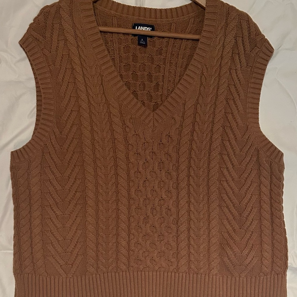 Lands' End Tan Cable Knit Vest